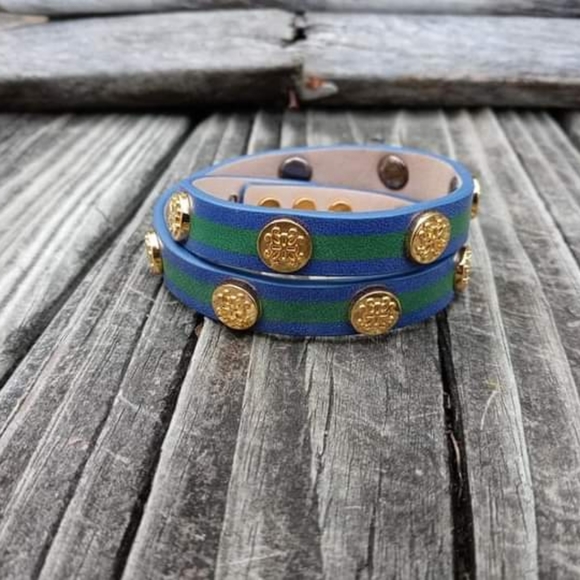 SALE New Rustic Cuff Green & Blue Leather Double Meagen Bracelet - Picture 3 of 3